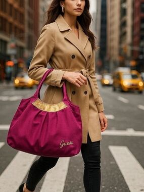 Vintage Guess Magenta Tote with Gold Accent 2016